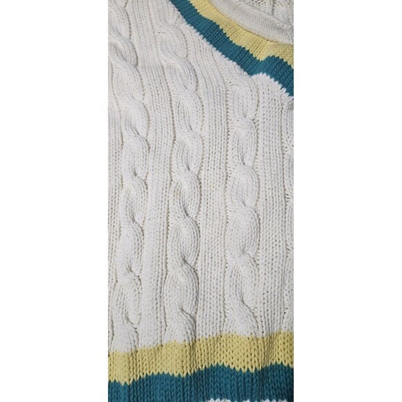 VTG Wimbledon Hartwell Cable Knit Pullover V Neck Sweater Mens Large Grandpacore - Picture 7 of 7